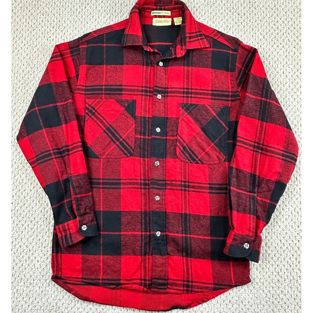 Vtg St Johns Bay Big Mac Flannel Mens M Red Buffalo Plaid Workwear Shirt Button